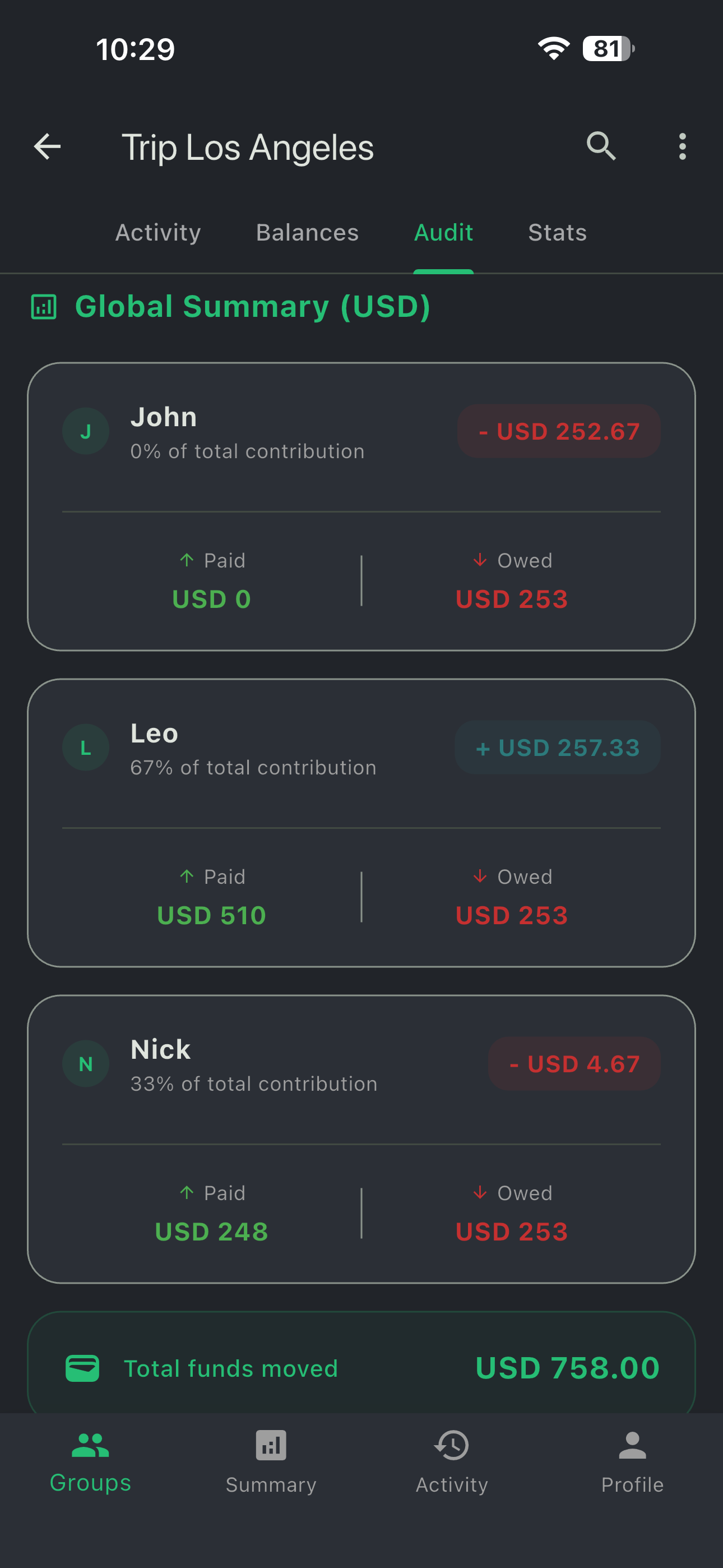 Even app interface: splitting an expense